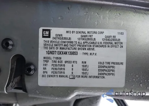 2004 Chevrolet Blazer Ls from USA, damaged, VIN 1GNDT13XX4K139853